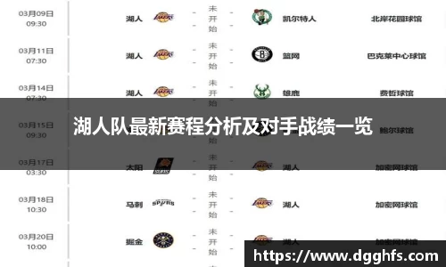 湖人队最新赛程分析及对手战绩一览